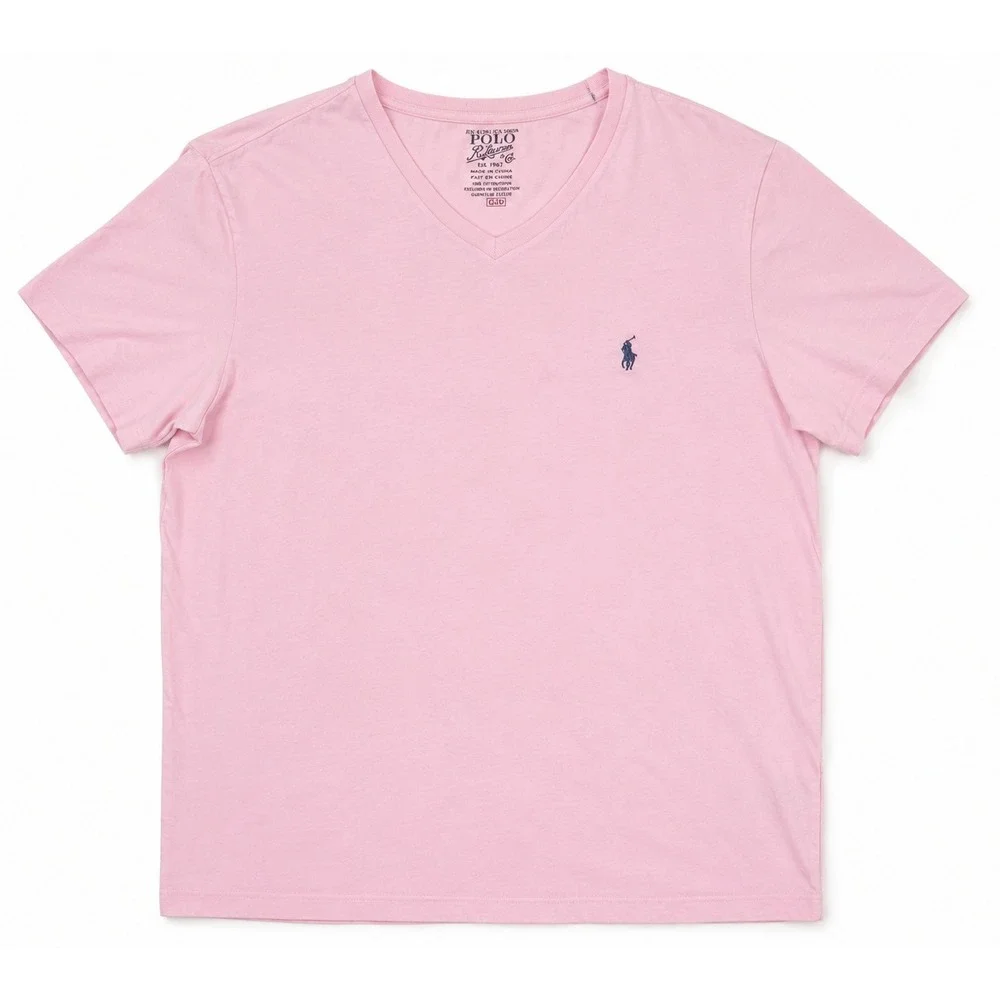 Polo Ralph Lauren Pink V-Neck T-Shirt Large Cotton Pony Logo Classic